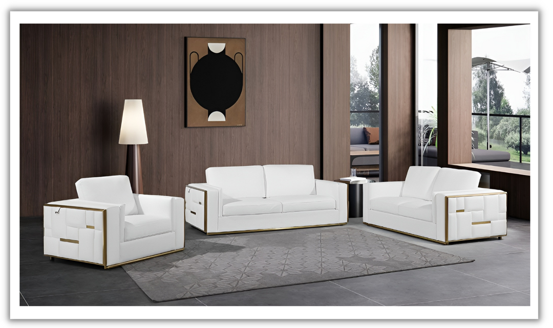 ESF Furniture Adorn Leather Living Room Set In White- jennifer furniture