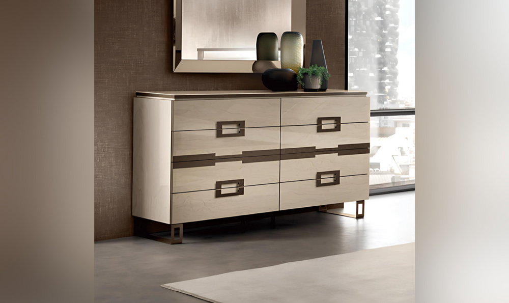 ESF Furniture Poesia 4 Drawer Double Dresser with Marble Top-Leahyco