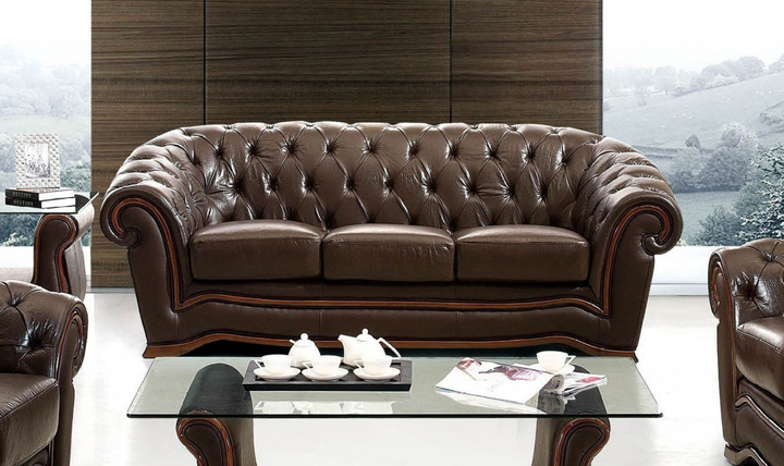 ESF Italia Aviana Brown 3-seater Leather Sofa with Glossy Finish