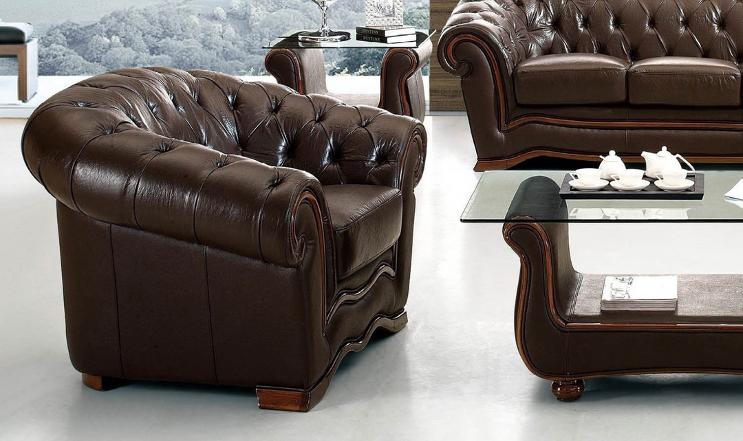 ESF Italia Aviana Brown Leather Chair With Tufted Backrest with Matt Finish