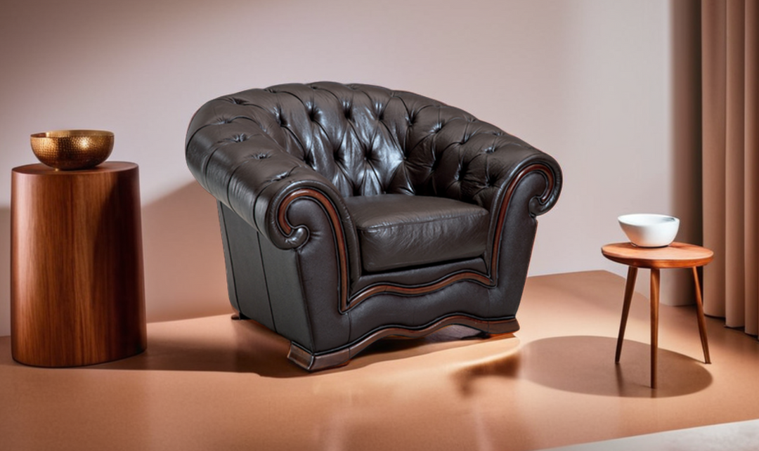 ESF Italia Aviana Brown Leather Chair With Tufted Backrest with Matt Finish