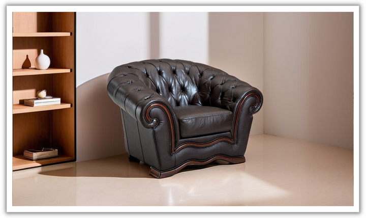 ESF Italia Aviana Brown Leather Chair With Tufted Backrest with Matt Finish