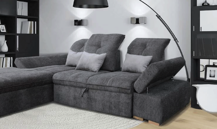 ESF Italia Estero 4-seater Fabric Gray Sectional Sofa with Pillows