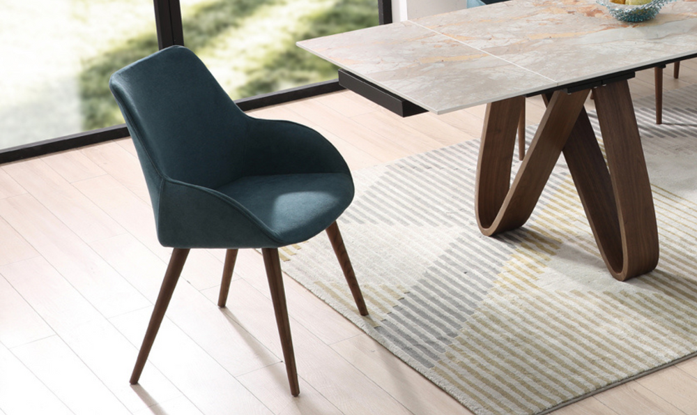 ESF Italia Linden Upholstered Blue Dining Chair With Tapered Legs