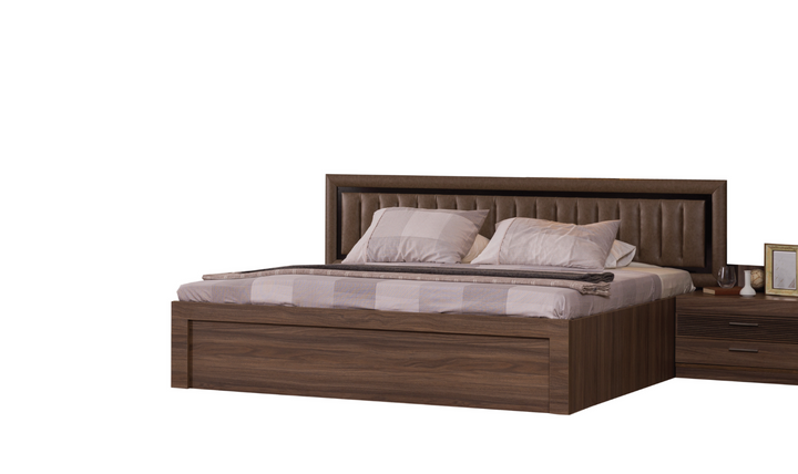 ESF Italia Lindo Brown King/Queen Size Bed With Storage and Leather Headboard