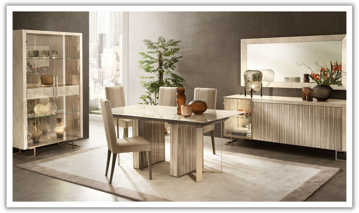 ESF Italia Luce Wooden Dining Room Set In Beige With High Gloss Lacquer Finish