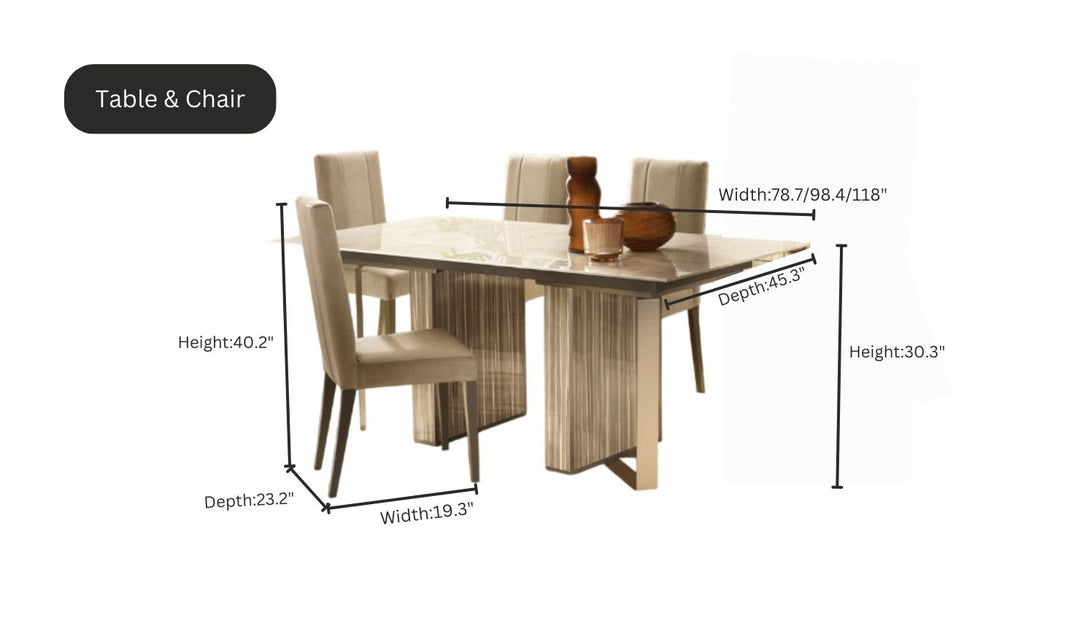 ESF Italia Luce Wooden Dining Room Set In Beige With High Gloss Lacquer Finish