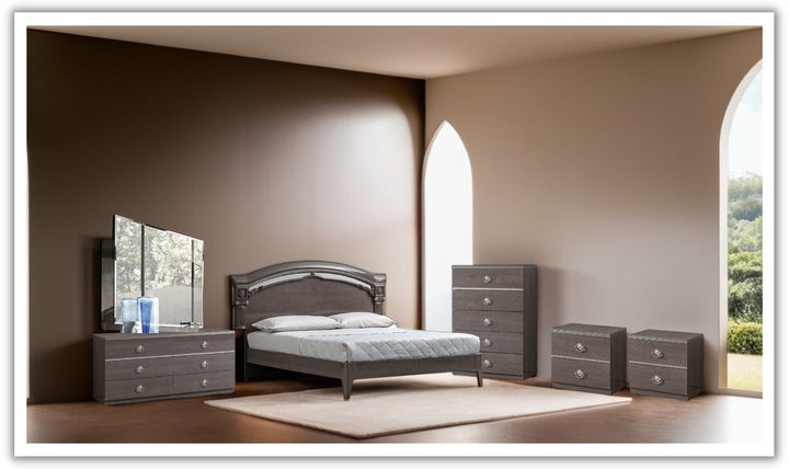 ESF Italia Nabucco Queen Wooden Brown Bedroom Set with High Gloss Lacquer Finish