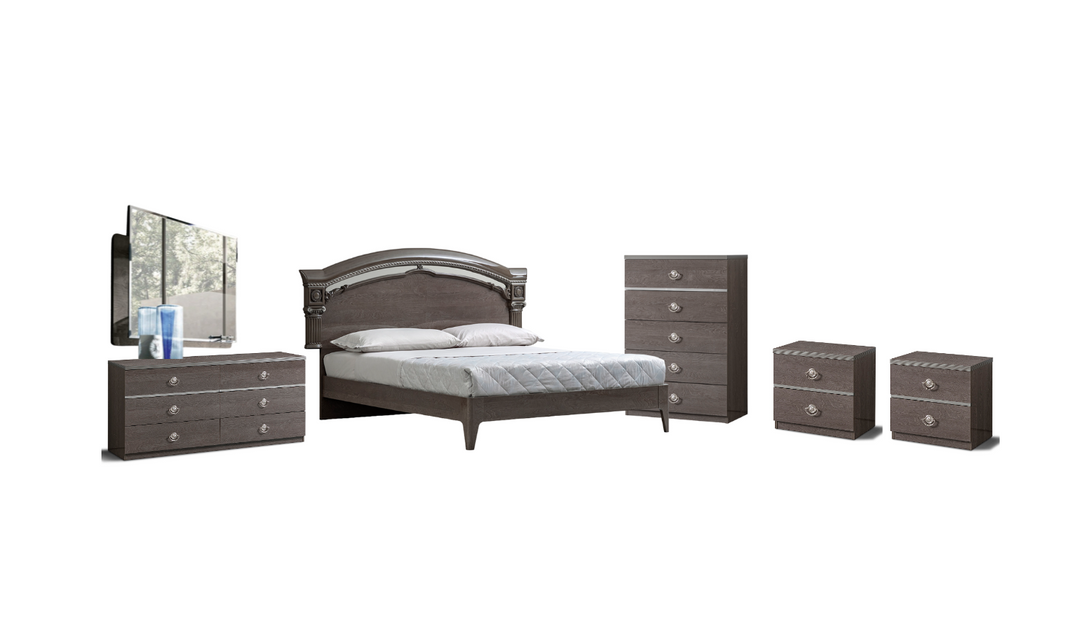 ESF Italia Nabucco Queen Wooden Brown Bedroom Set with High Gloss Lacquer Finish