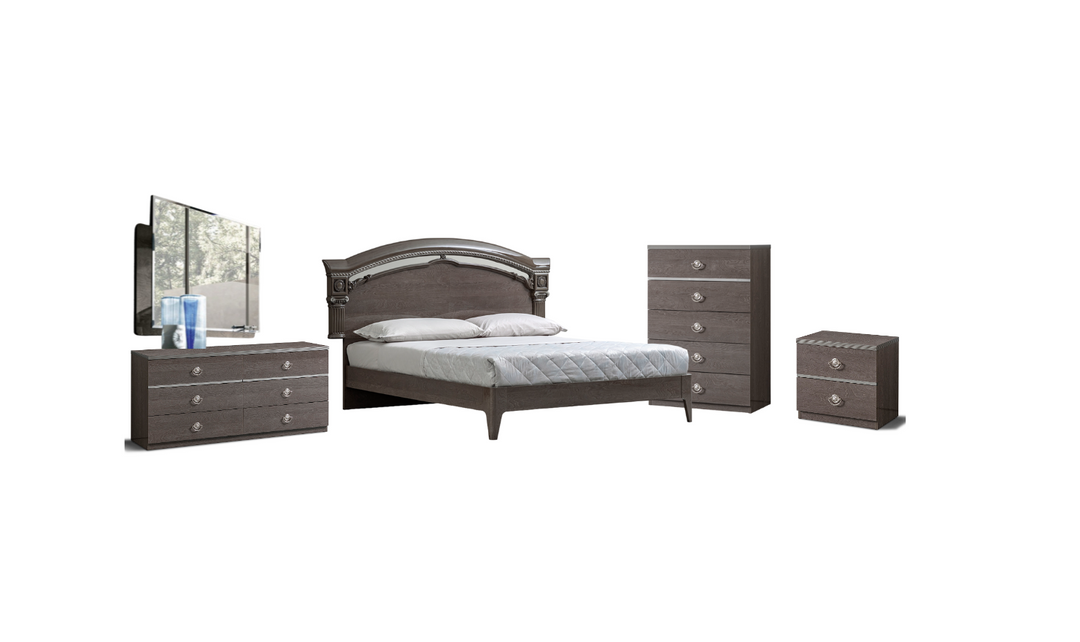 ESF Italia Nabucco Queen Wooden Brown Bedroom Set with High Gloss Lacquer Finish