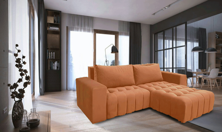 ESF Italia Neo Orange L-Shaped Fabric Sofa Bed With Storage