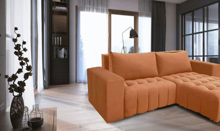 ESF Italia Neo Orange L-Shaped Fabric Sofa Bed With Storage