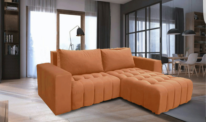 ESF Italia Neo Orange L-Shaped Fabric Sofa Bed With Storage