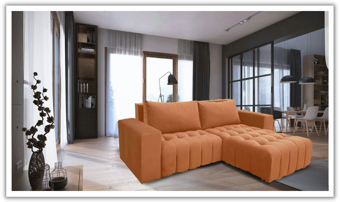 ESF Italia Neo Orange L-Shaped Fabric Sofa Bed With Storage