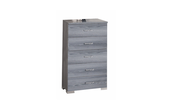 ESF Italia Nicole 5 Drawer Wooden Gray Chest with High Gloss Lacquer Finish