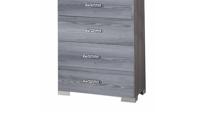 ESF Italia Nicole 5 Drawer Wooden Gray Chest with High Gloss Lacquer Finish