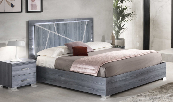 ESF Italia Nicole King Size Bed With Upholstered Headboard in Gray