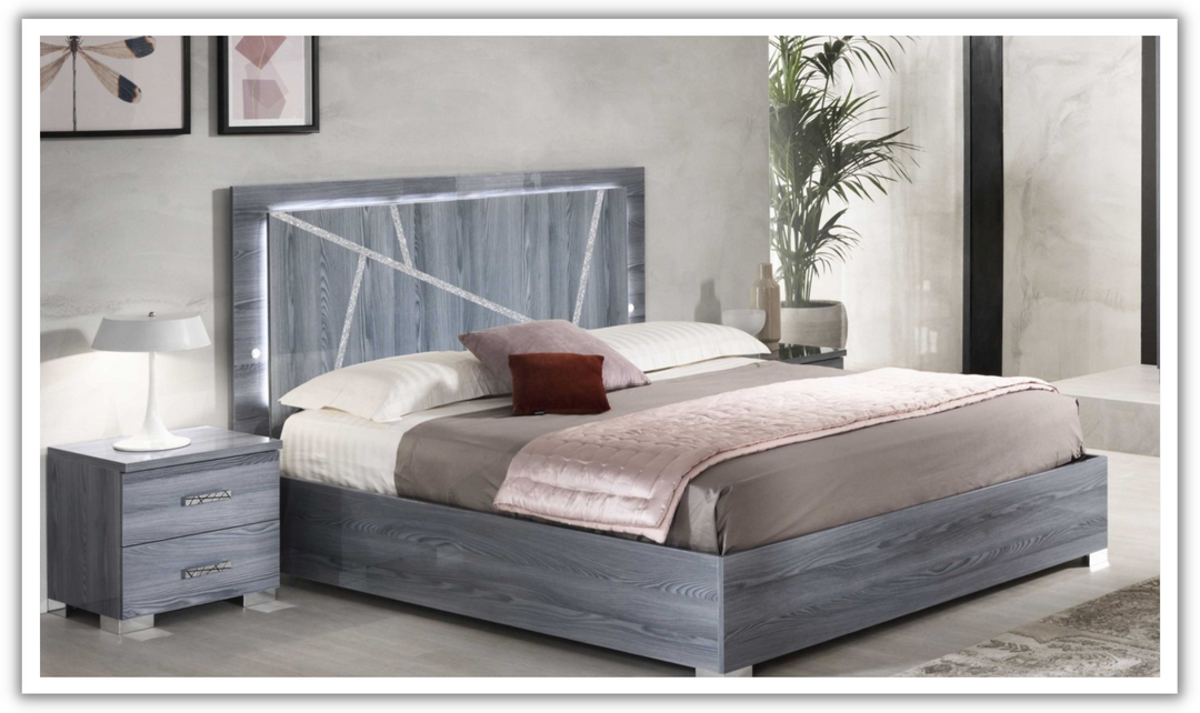 ESF Italia Nicole King Size Bed With Upholstered Headboard in Gray