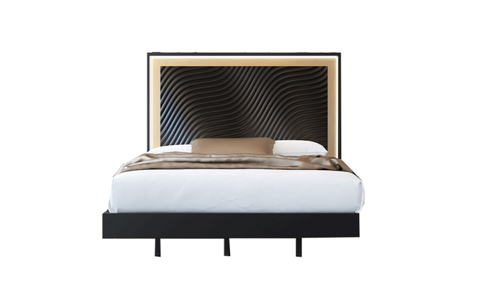 ESF Italia Wave Dark Gray Wooden King/Queen Size Bed With Wave Pattern Headboard