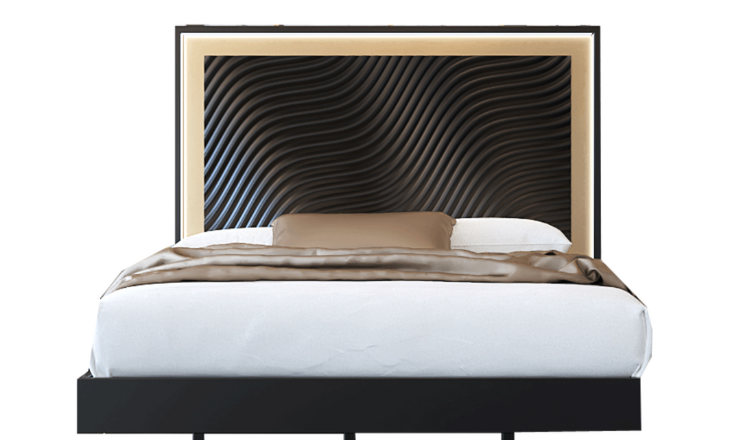 ESF Italia Wave Dark Gray Wooden King/Queen Size Bed With Wave Pattern Headboard