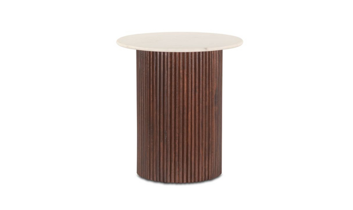 Amalfi 22" Round Side Table in Mango Wood with White Marble-Leahyco