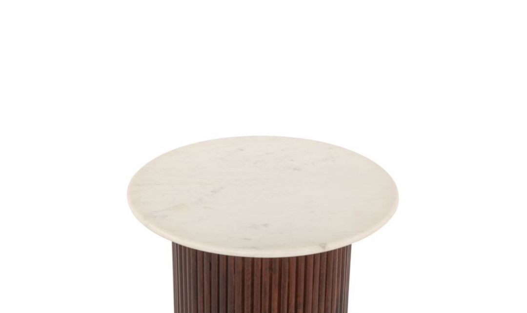 Amalfi 22" Round Side Table in Mango Wood with White Marble-Leahyco