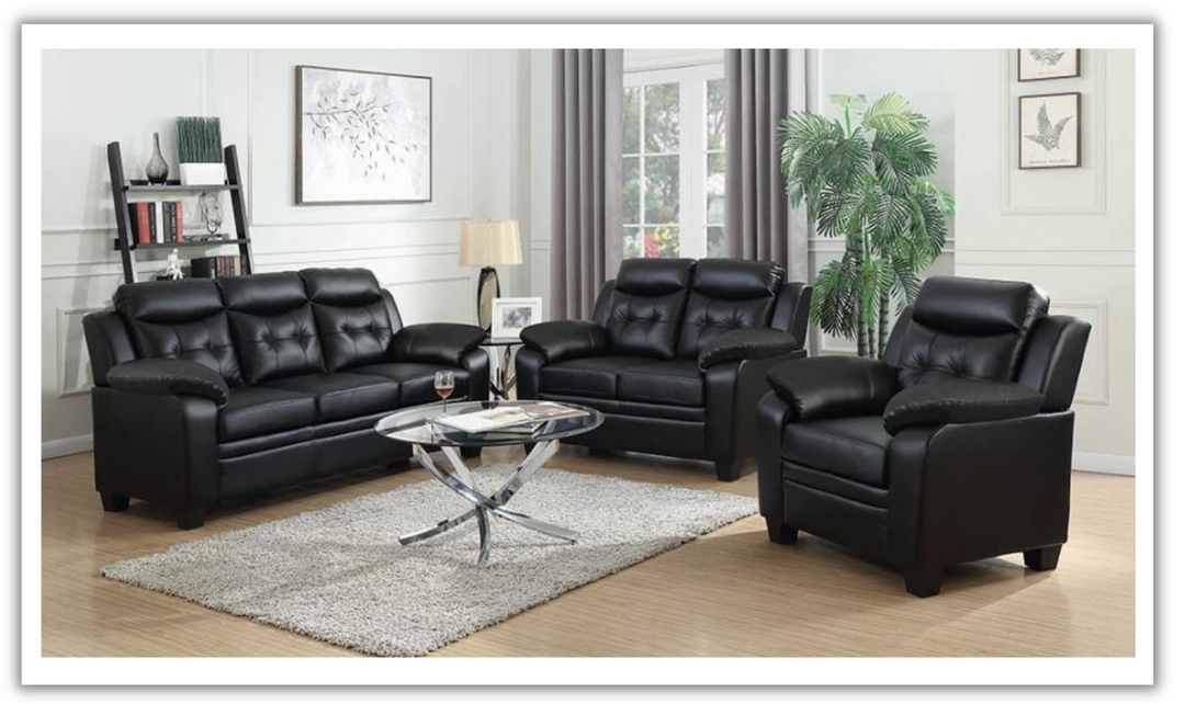 Finley Leather Living Room Set with Pillow Top Armrests-Leahyco