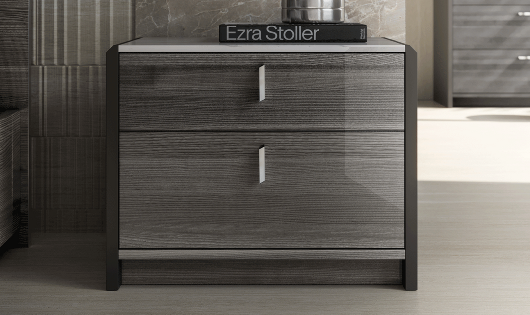 ESF Italia Vulcano 2-Drawer Dark Gray Night Stand with Marble Effect Top- Leahyco