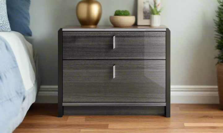 ESF Italia Vulcano 2-Drawer Dark Gray Night Stand with Marble Effect Top- Leahyco