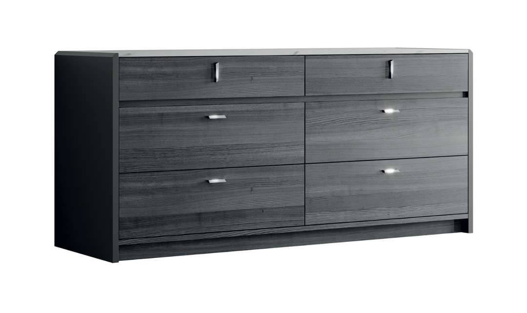 ESF Italia Vulcano 6-Drawer Dark Gray Dresser with High Gloss Finish- Leahyco