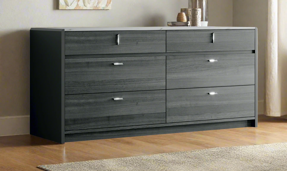 ESF Italia Vulcano 6-Drawer Dark Gray Dresser with High Gloss Finish- Leahyco