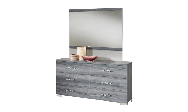 ESF Italia Nicole Gray 6-Drawers Dresser With Wooden Frame Mirror