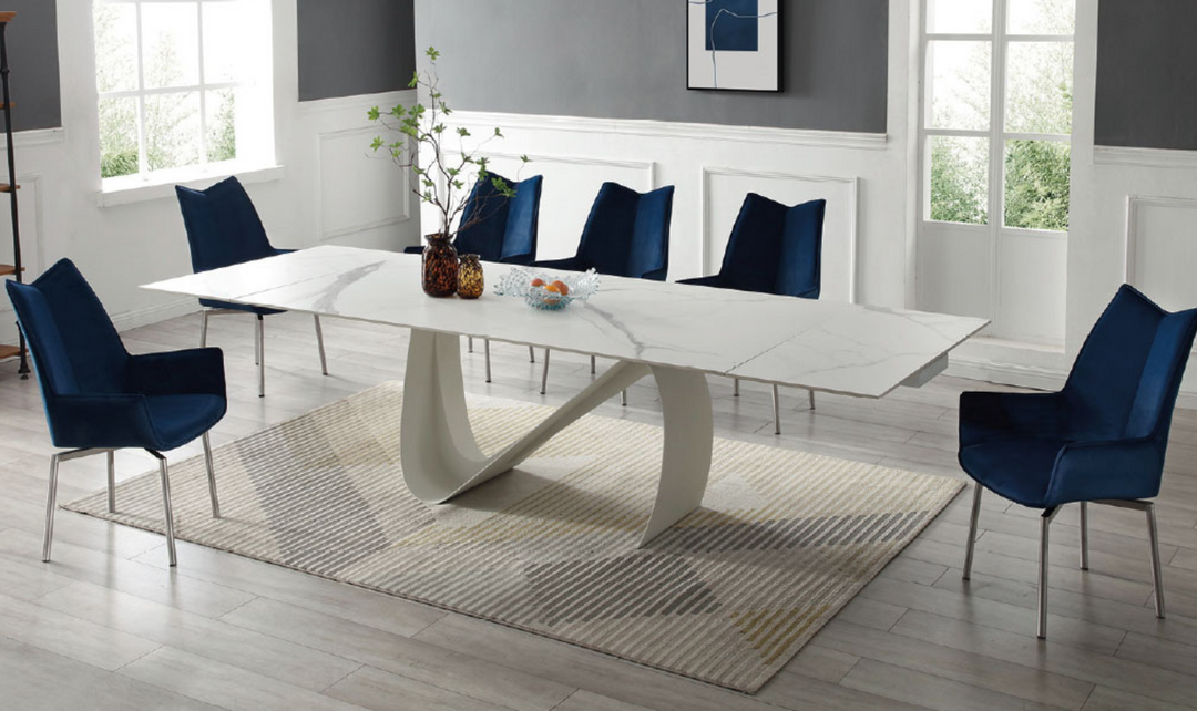 European Ceramic Top Marble Design Extension Dining Table- Leahyco