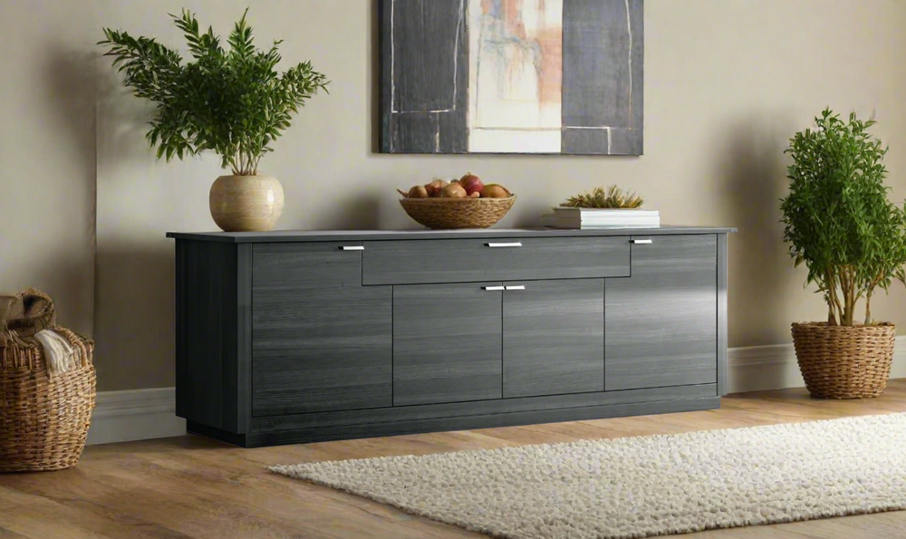 ESF Italia Vulcano 4-Doors Dark Gray Buffet with Wooden Base- Leahyco