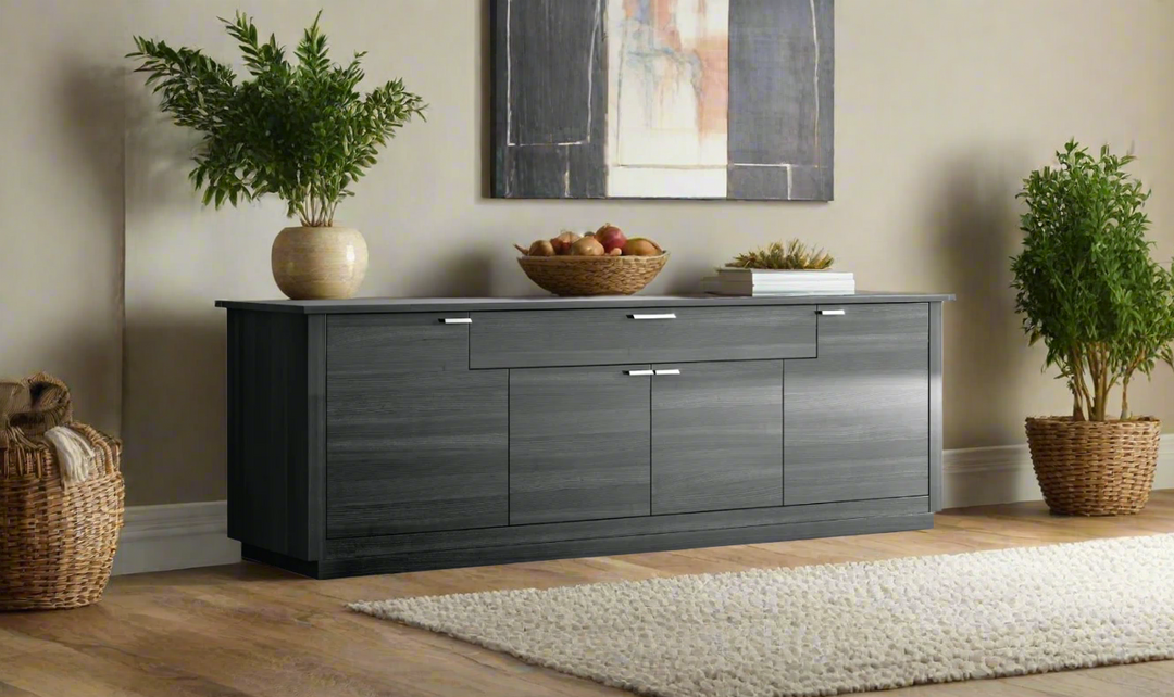 ESF Italia Vulcano 4-Doors Dark Gray Buffet with Wooden Base- Leahyco