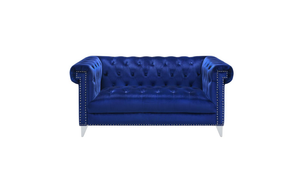 Coaster Furniture Bleker Tufted Velvet Upholstered Tuxedo Arm Loveseat in Blue- Leahyco