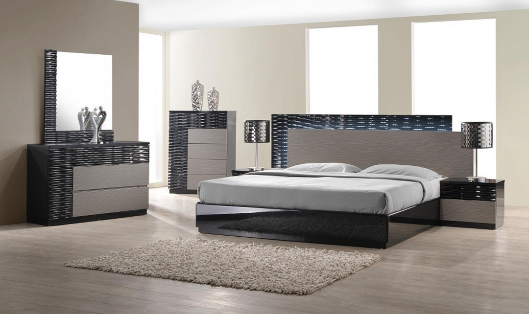 Leahyco Italia Rondo Platform Bedroom Set in Gray Lacquer Finish