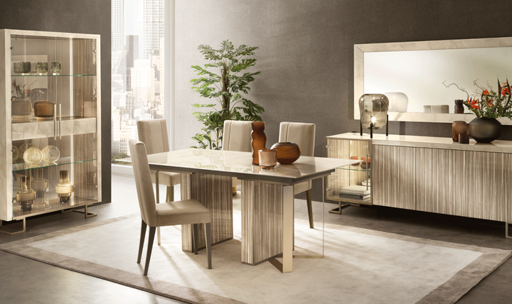 ESF Italia Luce Wooden Dining Room Set In Beige With High Gloss Lacquer Finish