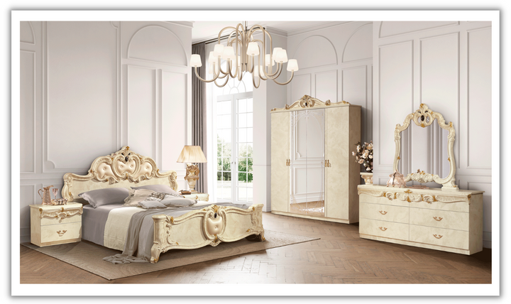 ESF Italia Barocco Bedroom Set In Ivory (Queen/King)