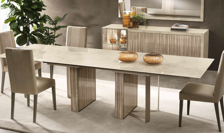 ESF Italia Luce Wooden Dining Room Set In Beige With High Gloss Lacquer Finish