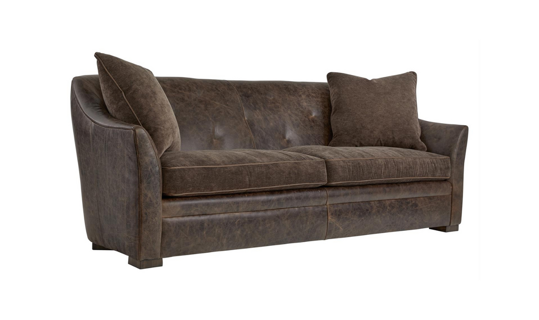 Bernhardt Brixton 2-seater Brown Leather Sofa with Luxe Feather Down Cushion- Leahyco