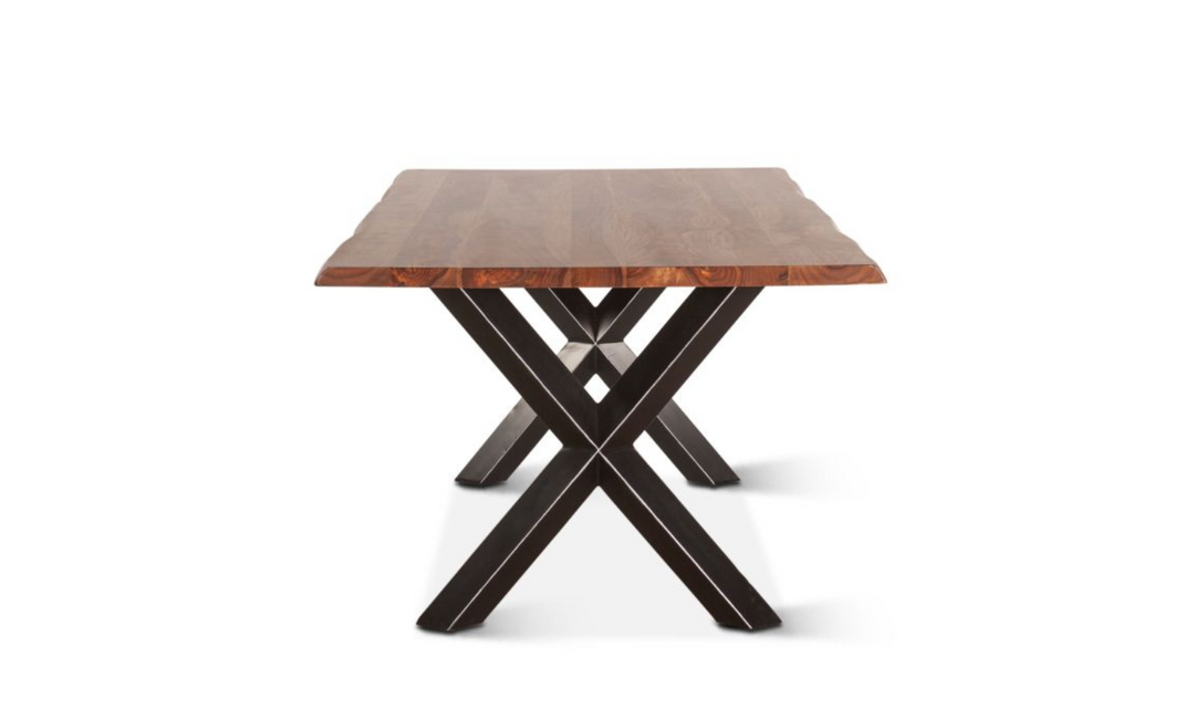 HTD Brisbane Brown Dining Table in Natural Sheesham Wood and Iron