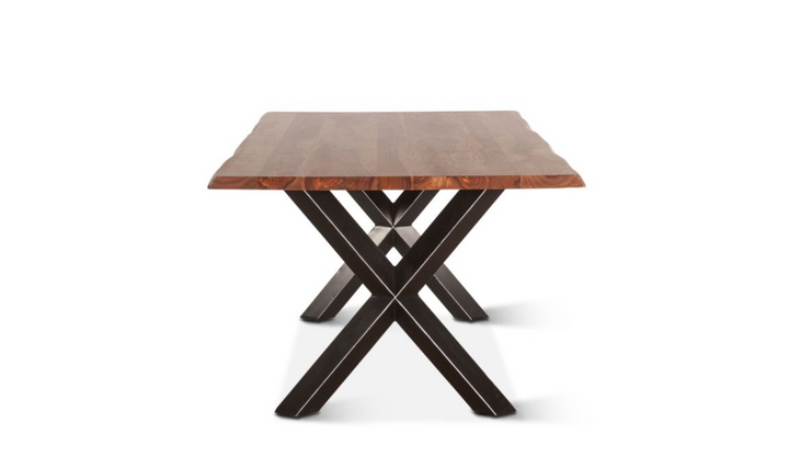 HTD Brisbane Brown Dining Table in Natural Sheesham Wood and Iron