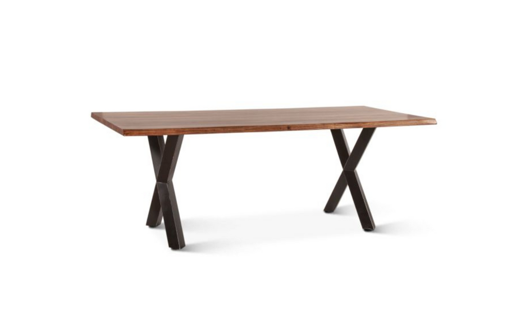 HTD Brisbane Brown Dining Table in Natural Sheesham Wood and Iron