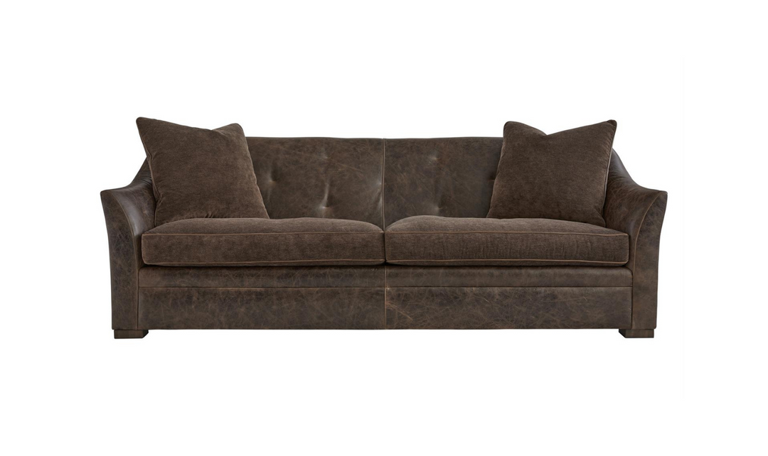 Bernhardt Brixton 2-seater Brown Leather Sofa with Luxe Feather Down Cushion- Leahyco