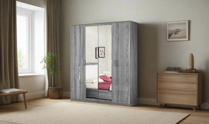 Nicole 4 Door Wardrobe With Mirror- Leahyco