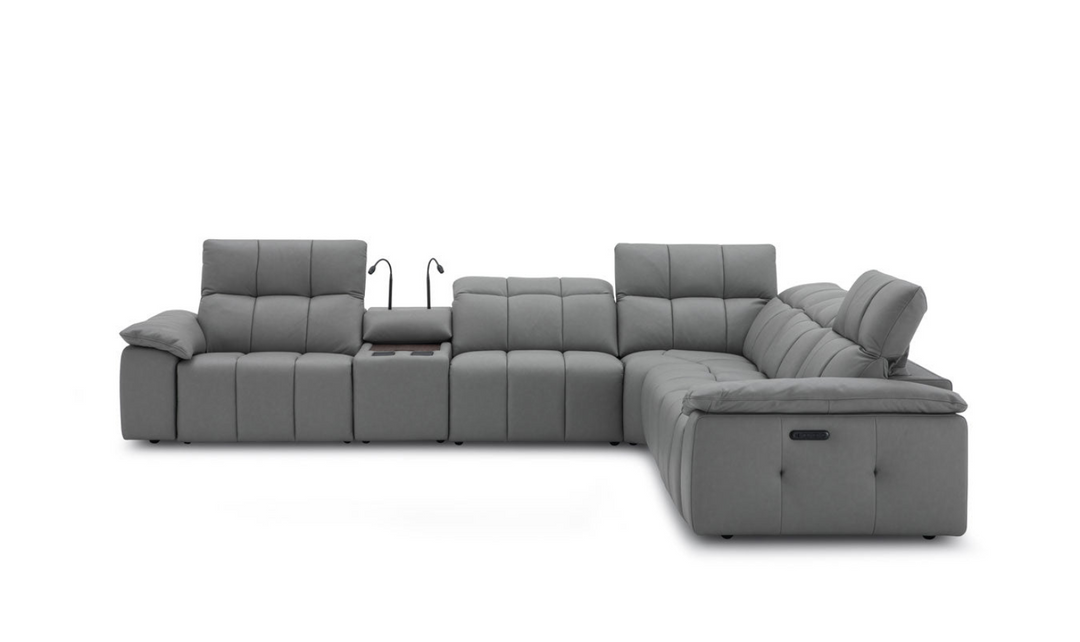 Beaumont 6 Pieces Leather Power Recliner Sectional Sofa in Premium Leather- Leahyco