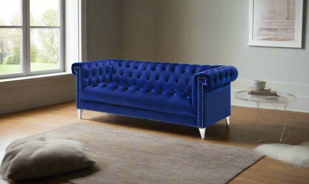 Coaster Bleker 3-Seater Blue Velvet Tufted Tuxedo Arm Sofa
- Leahyco