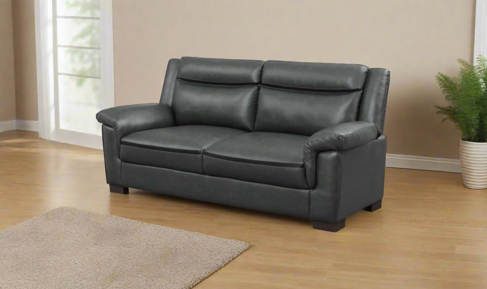 Coaster Arabella 2-Seater Leather Stationary Sofa in Gray- Leahyco