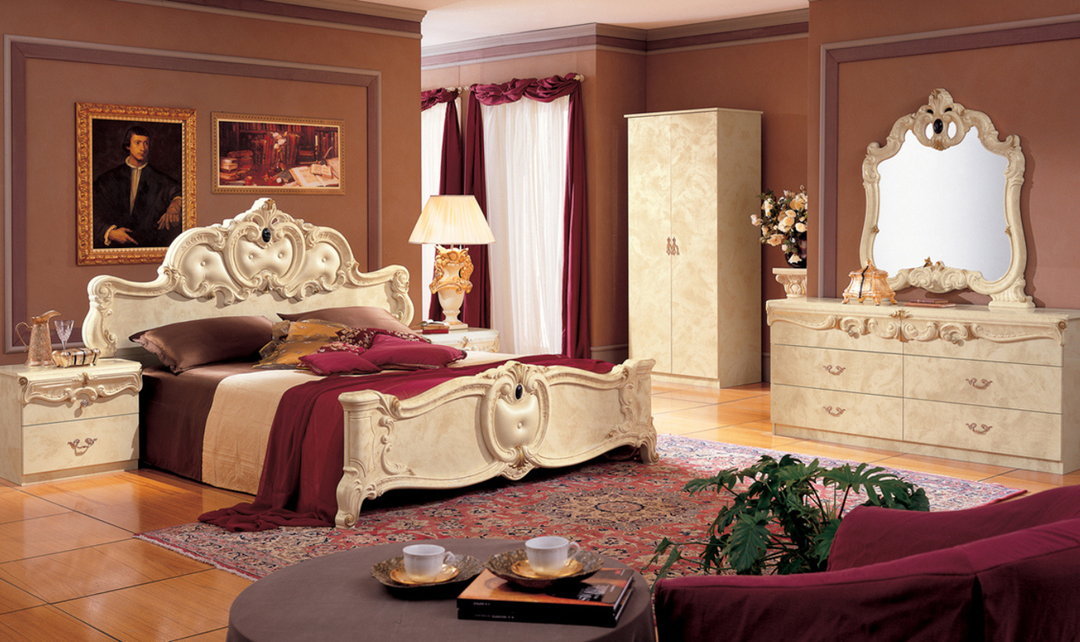 ESF Italia Barocco Bedroom Set In Ivory (Queen/King)